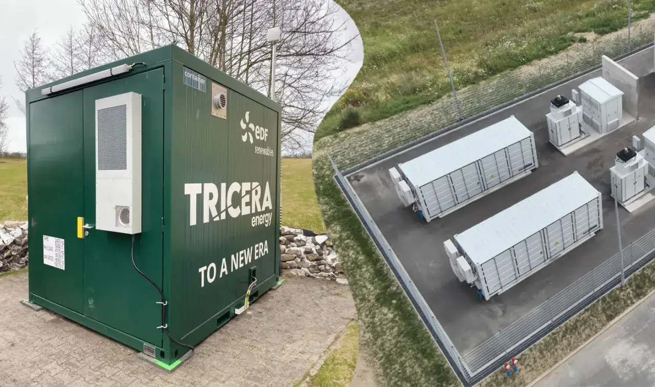 Zielone kontenery i białe moduły to przemysłowe magazyny energii, które zapewniają stabilność sieci.