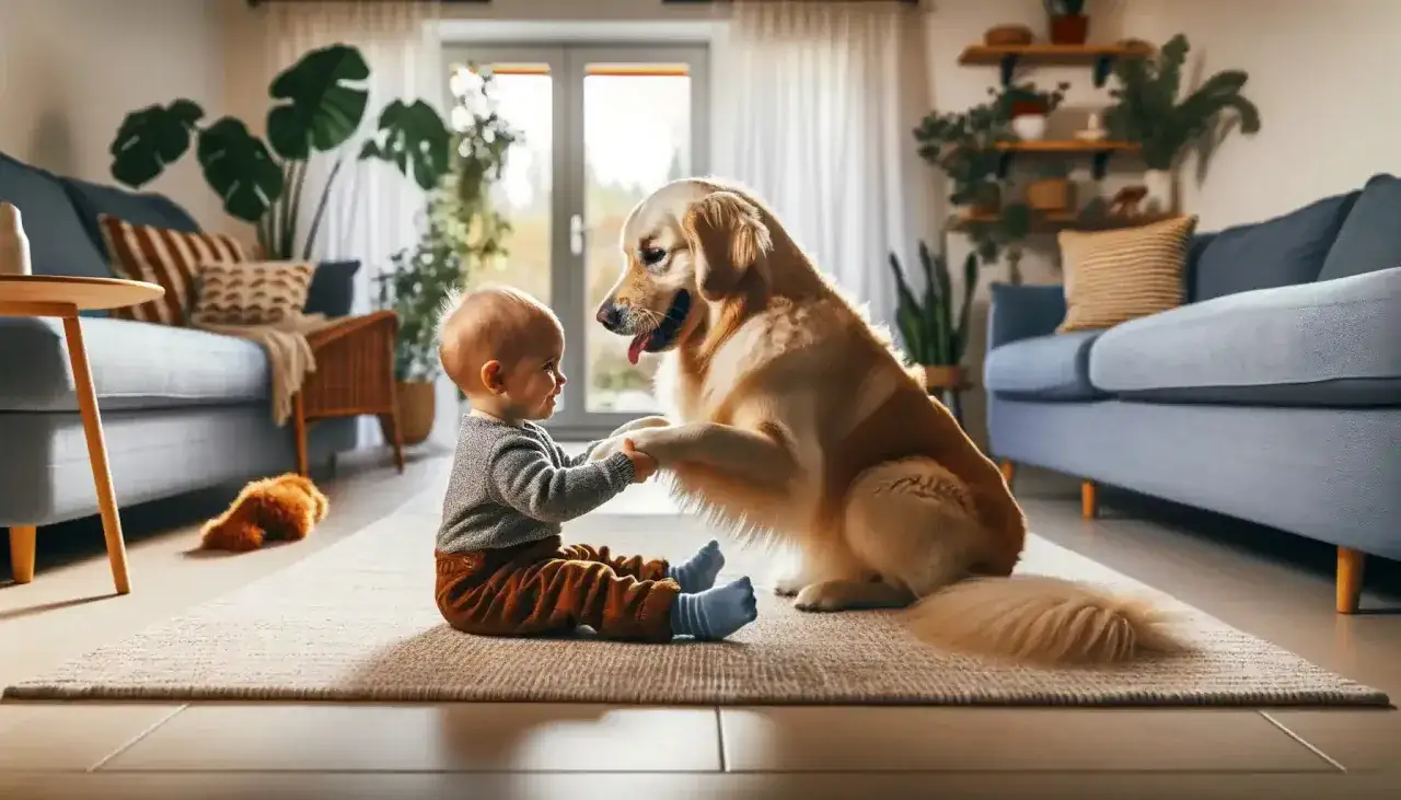 dziecko bawi się z psem rasy golden retriever