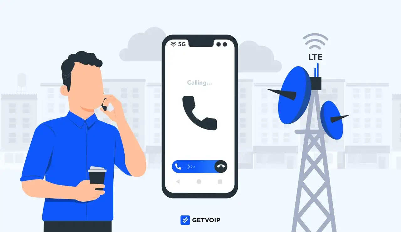 Mężczyzna rozmawia przez telefon, który pokazuje 