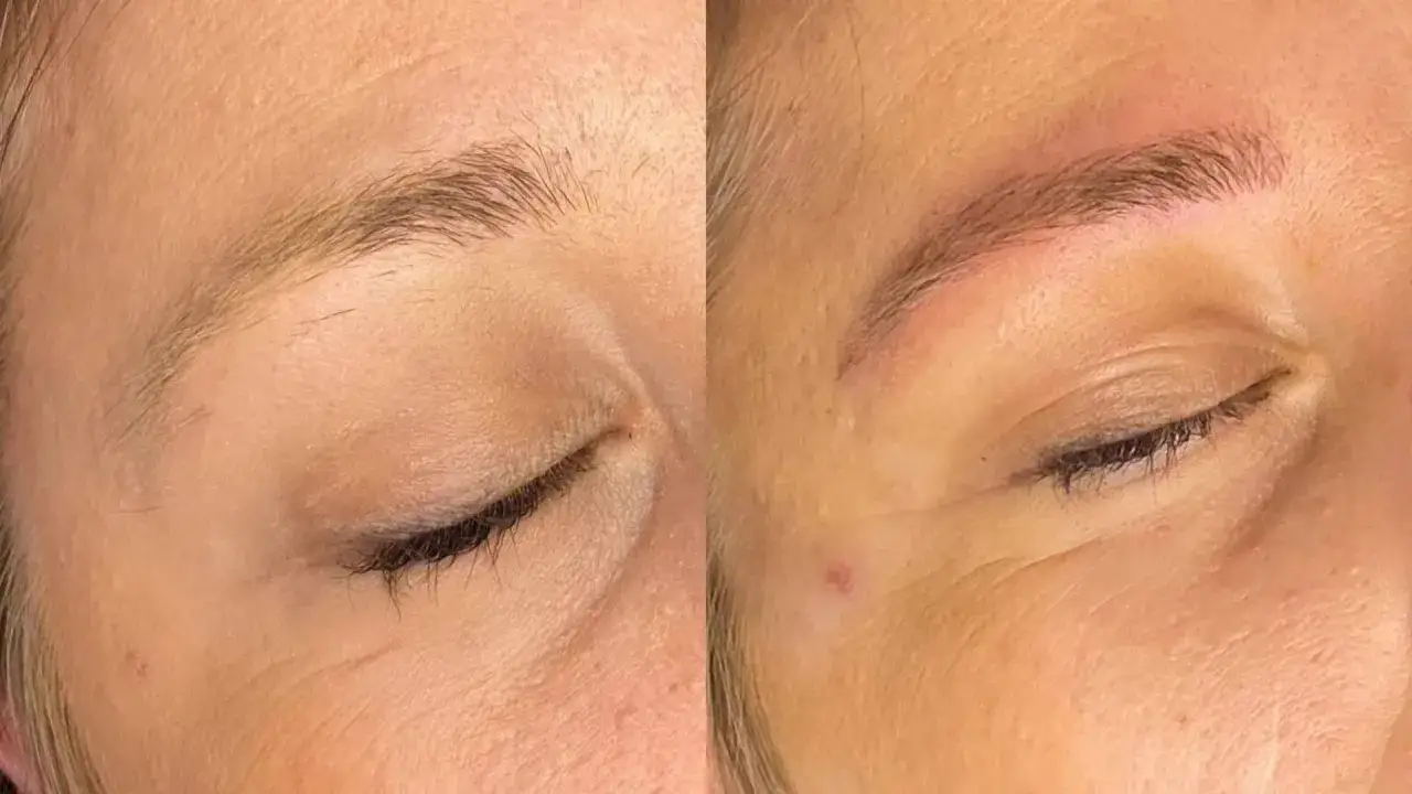 Avant/après : un sourcil raté transformé en arc parfait.