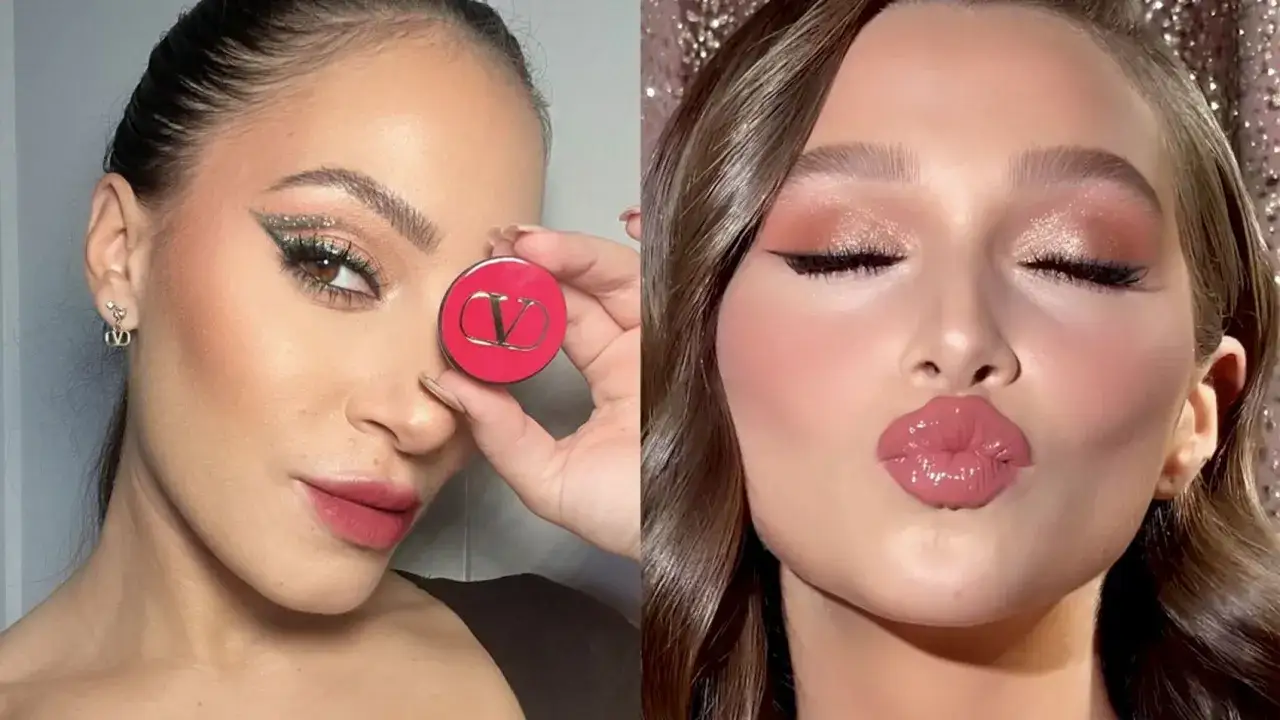 Trucco natalizio semplice con glitter e labbra lucide. Un look festivo e scintillante per le feste.