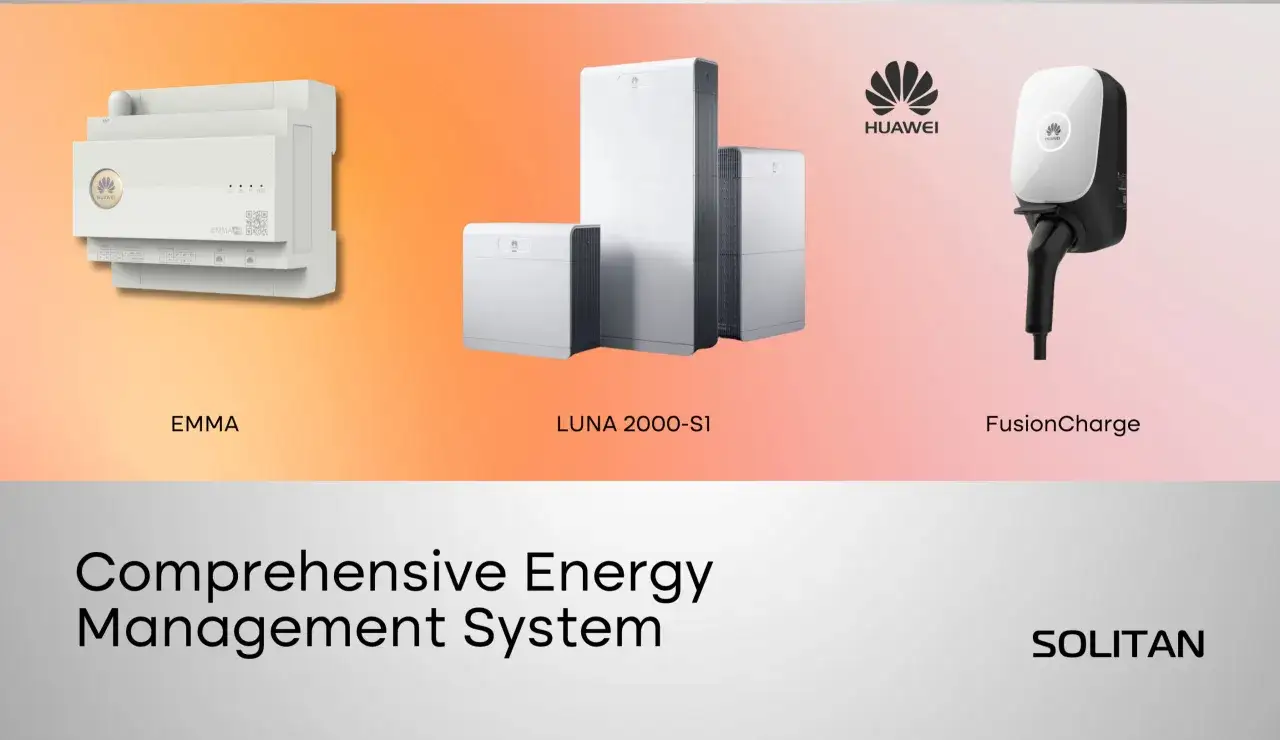 Huawei solceller: EMMA, LUNA 2000-S1 och FusionCharge f&ouml;r ett komplett energihanteringssystem.