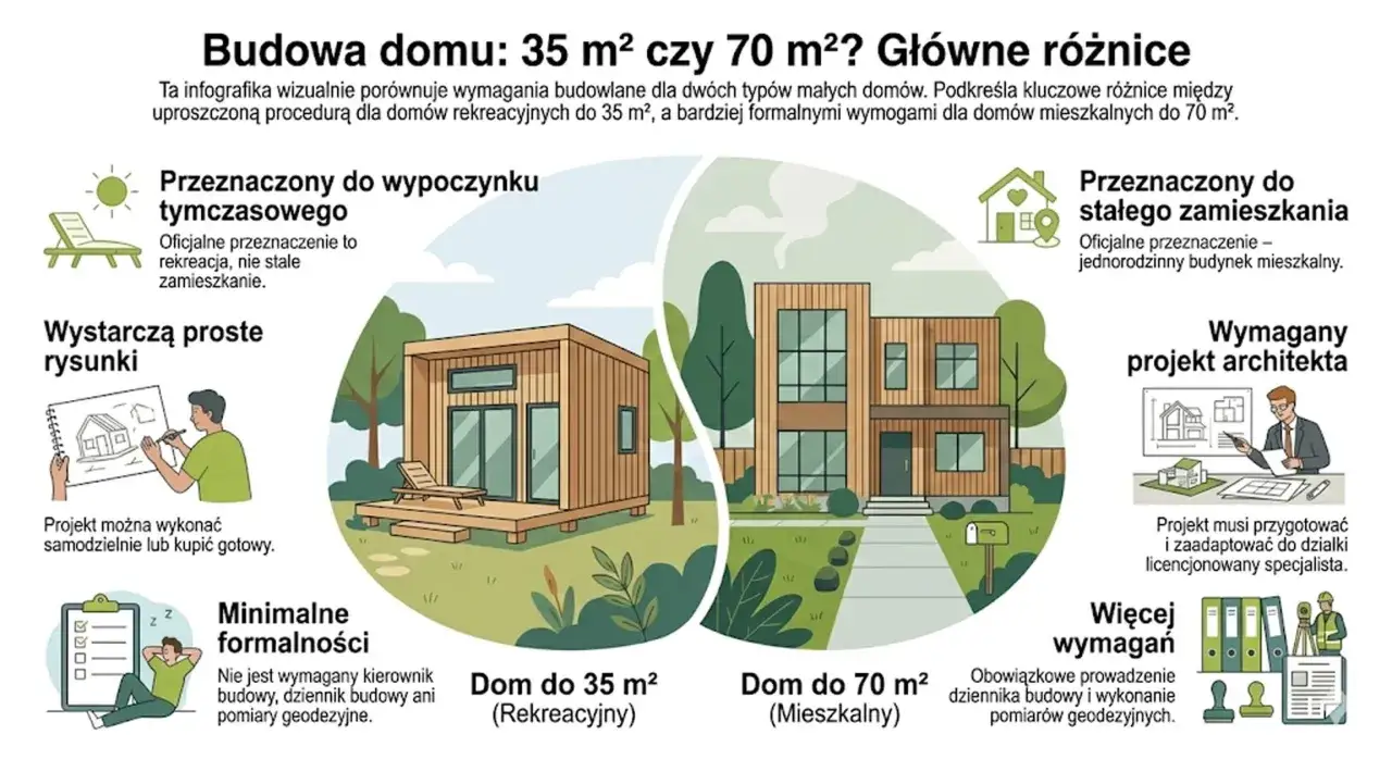różnice dom letniskowy a mieszkalny infografika