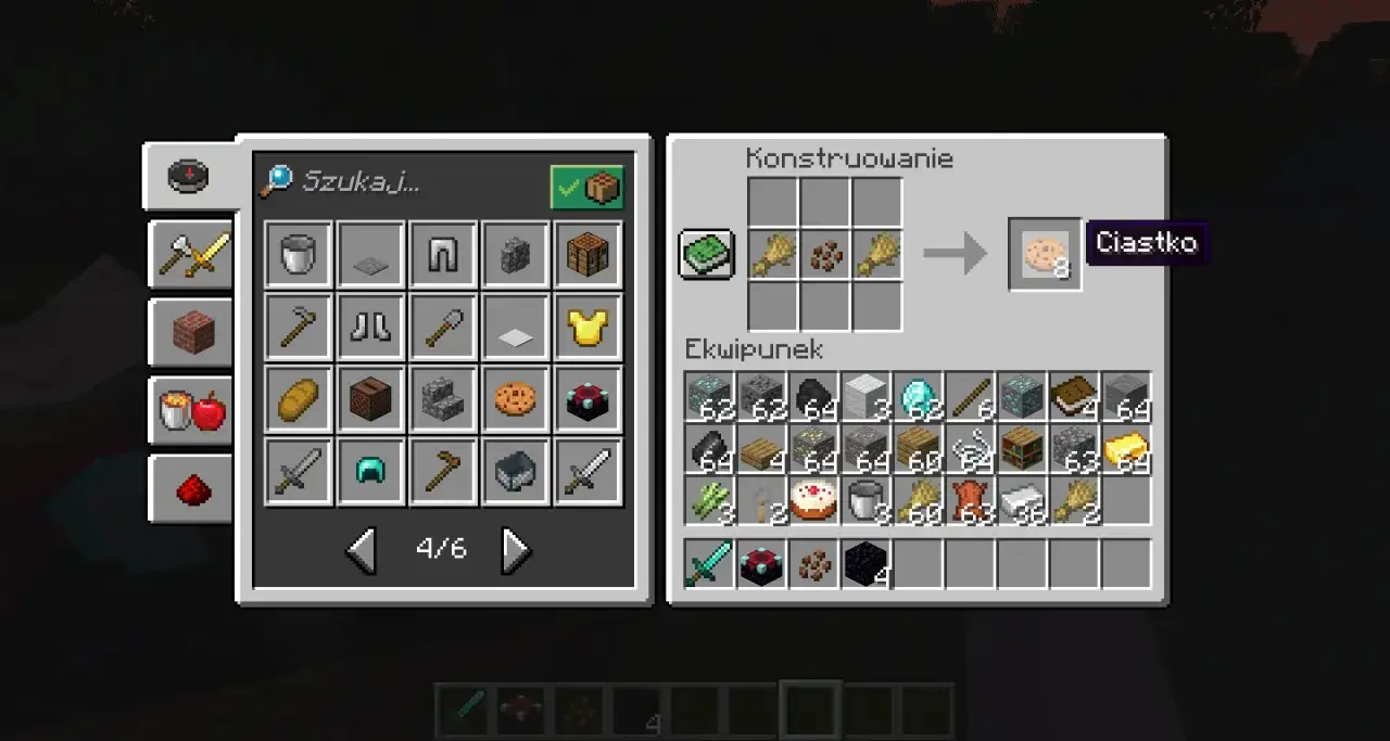 Minecraft składniki ciastka
