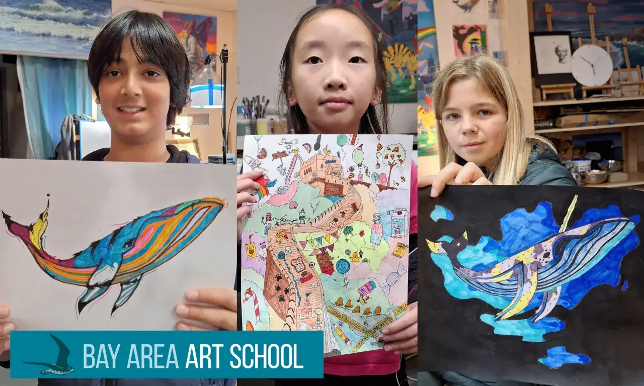 Trois jeunes artistes montrent leurs &oelig;uvres color&eacute;es, prouvant que c'est la meilleur ecole d'art au monde.