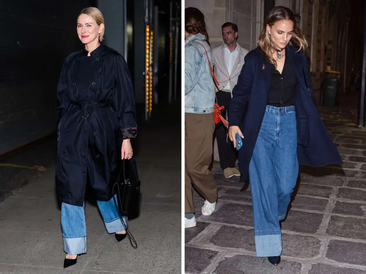 Naomi Watts i Natalie Portman w szerokich jeansach z podwijaniem spodni.