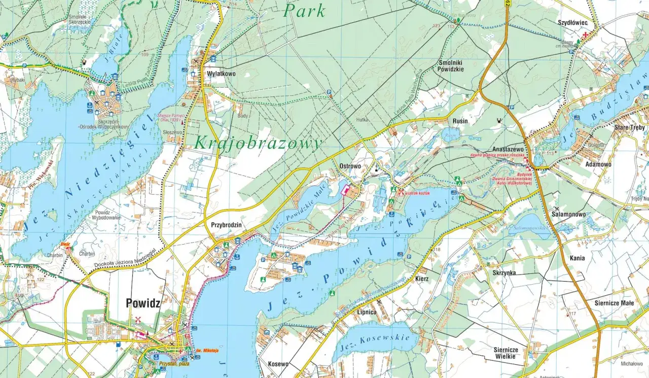 Mapa Jeziora Powidzkiego miejscowości turystyczne