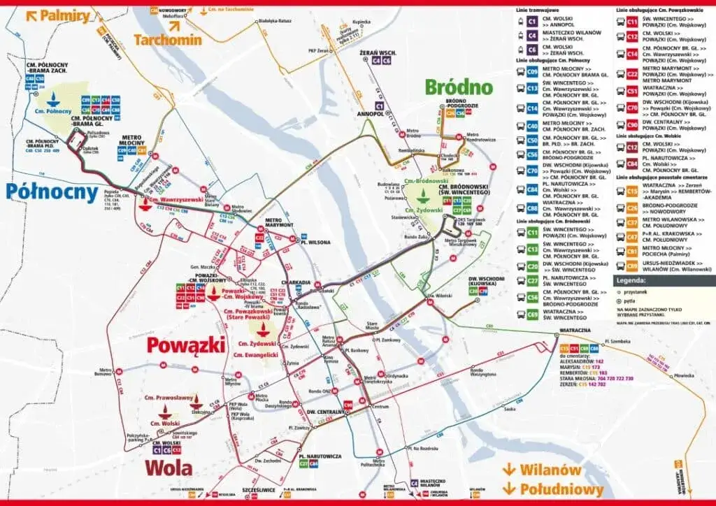 Mapa trasy autobusu 750 Warszawa WTP