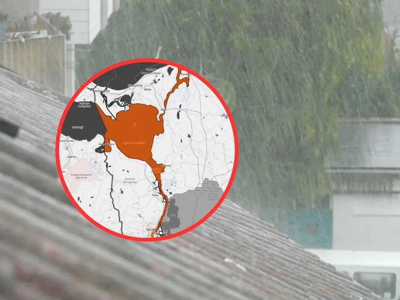 Mapa ujścia Odry z Zalewem Szczecińskim i trzema cieśninami