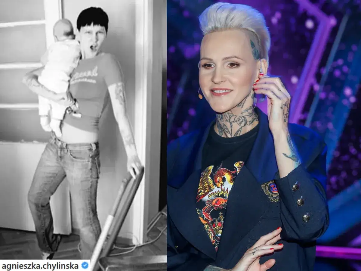 Agnieszka Chylińska z córką Dominiką na zdjęciu z przeszłości i współcześnie, z charakterystycznymi tatuażami.