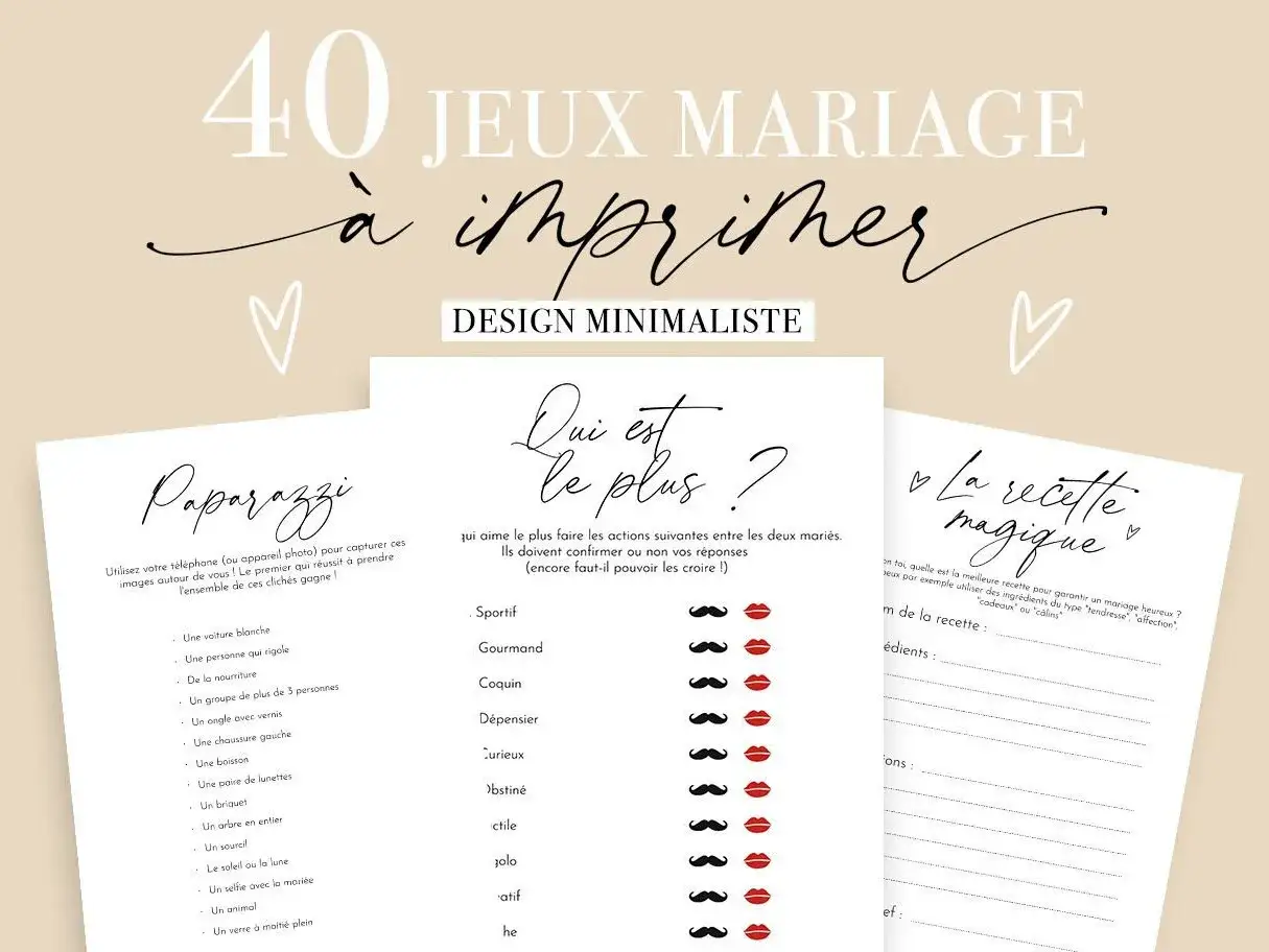 Ensemble de jeux pour mariage &agrave; imprimer : 