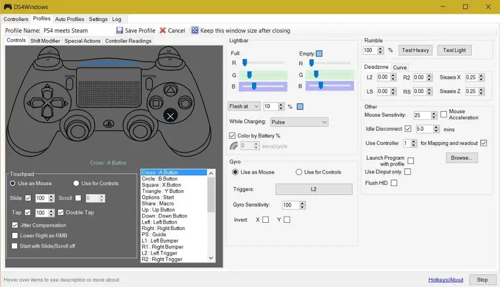 personalizacja ustawień pada ps4 ds4windows