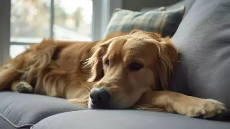 Golden Retriever śpiący w komfortowym mieszkaniu
