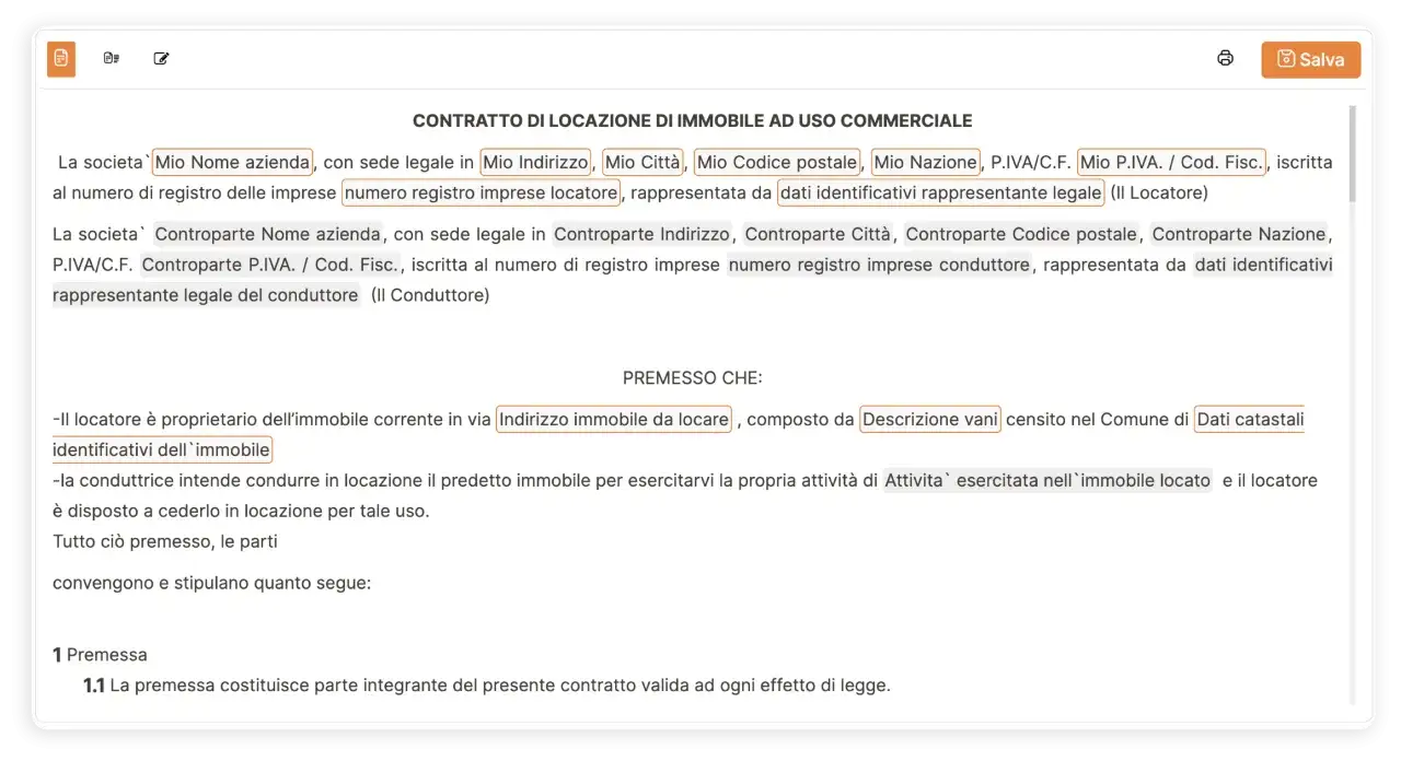 Contratto di locazione commerciale: dati azienda, immobile, e premesse. Si discute di aumento canone locazione commerciale scadenza contratto.