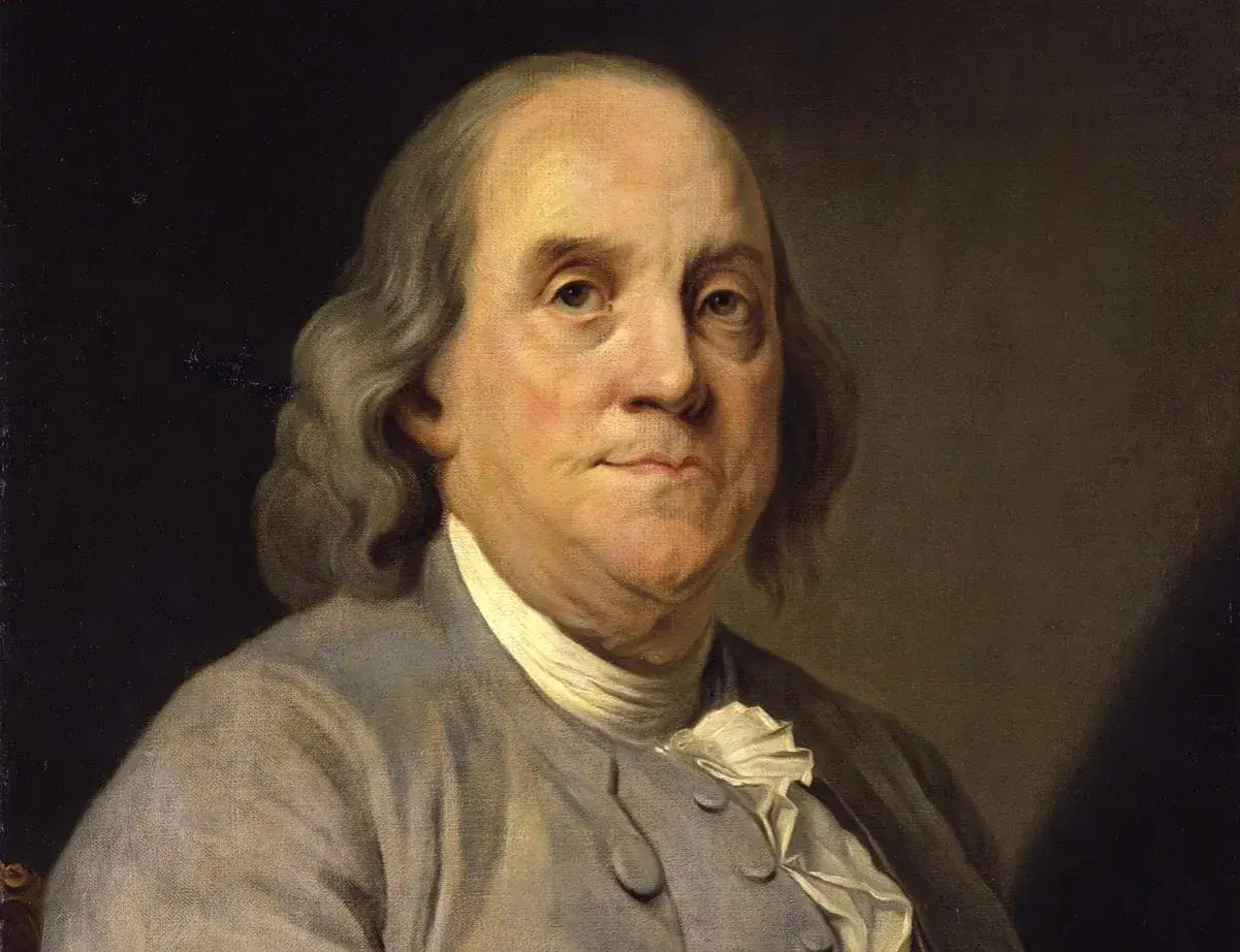 Benjamin Franklin, który wynalazł prąd, na portrecie.
