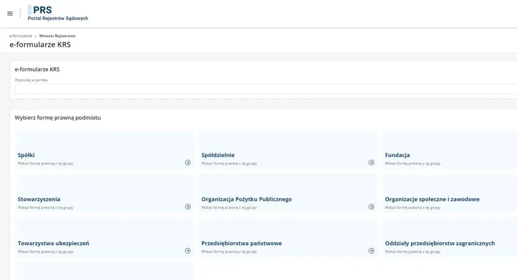 Portal Rejestrów Sądowych strona główna
