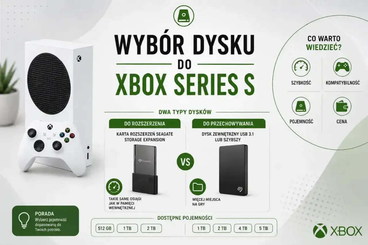 Wyb&oacute;r dysku do Xbox Series S: karta Seagate Storage Expansion vs dysk zewnętrzny USB 3.1. Por&oacute;wnanie pojemności i szybkości.
