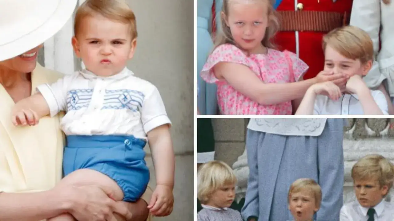 Urocze dzieci Williama i Kate: mały Louis z miną, George z ręką na ustach, a obok niego Charlotte i młodszy Louis.