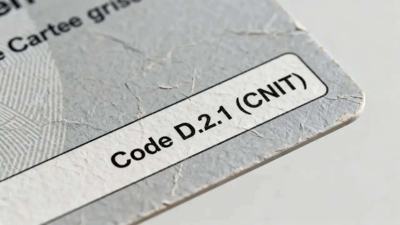 Extrait de la carte grise : Code D.2.1 (CNIT).