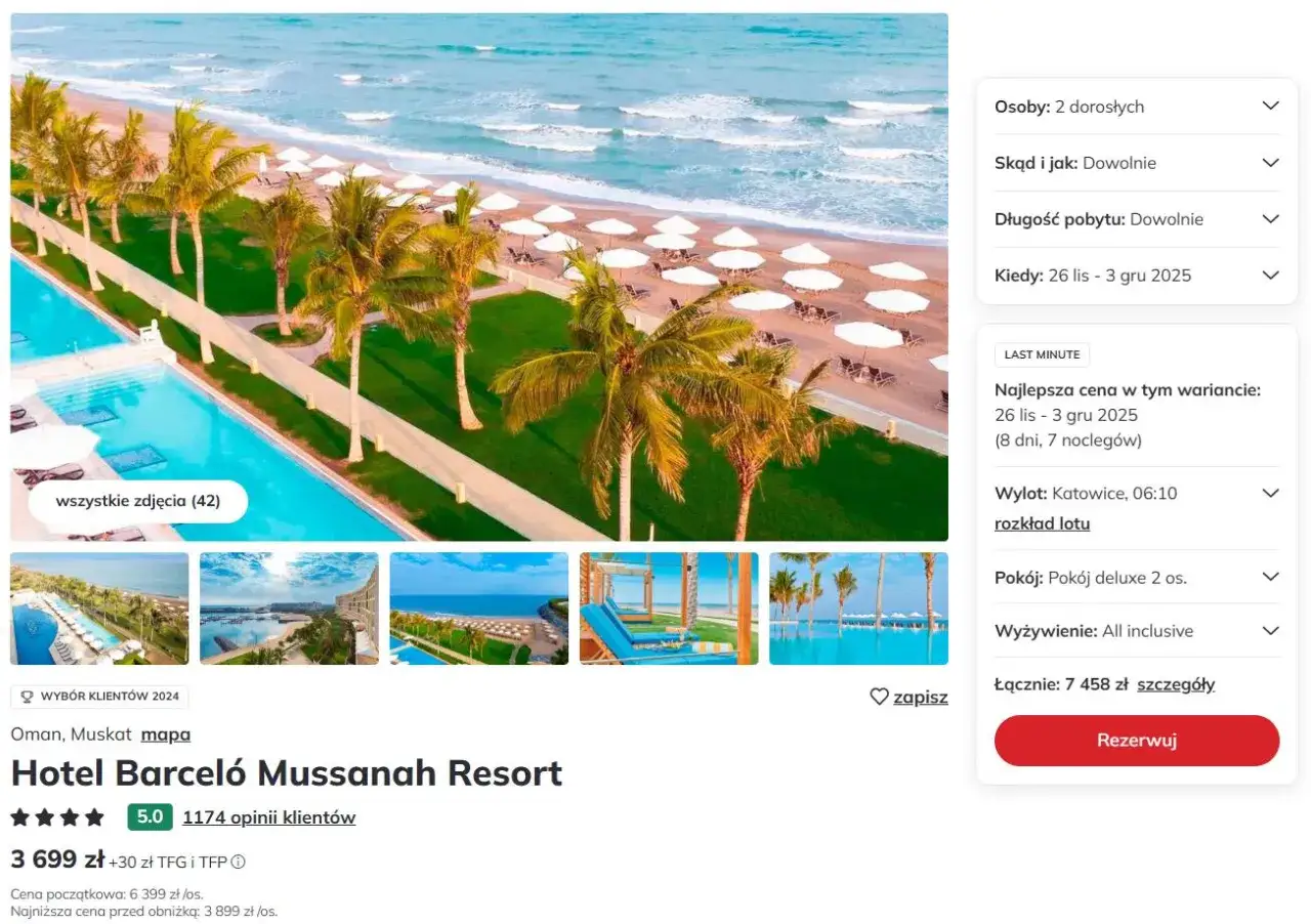 Luksusowy hotel w Omanie z basenem i widokiem na morze. Idealne miejsce na wycieczki do Omanu.