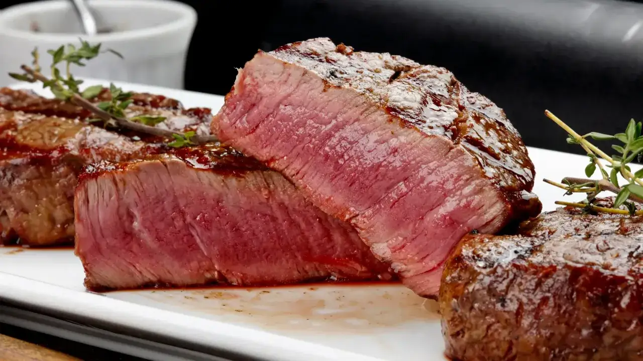 Perfekt grillad oxfilé, saftig och rosa inuti, med en härlig yta. En festmåltid!