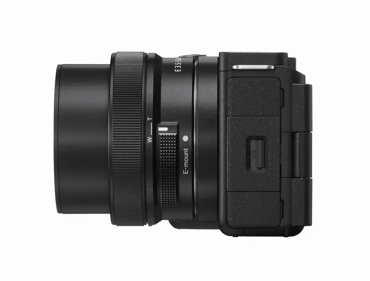 Czarny aparat z obiektywem E-mount, idealny do uchwycenia każdej chwili. Model zve10.