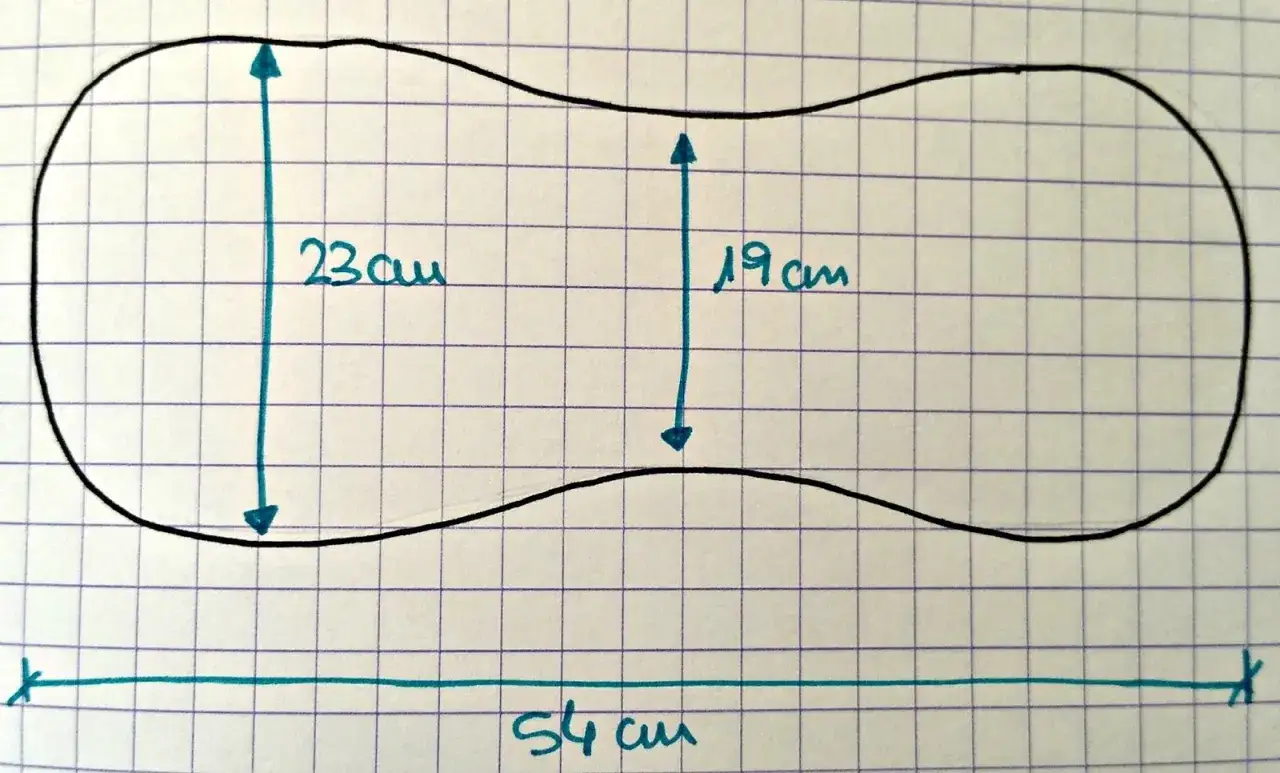 Patrones arrullo beb&eacute; medidas: contorno 54 cm, ancho 23 cm y 19 cm.