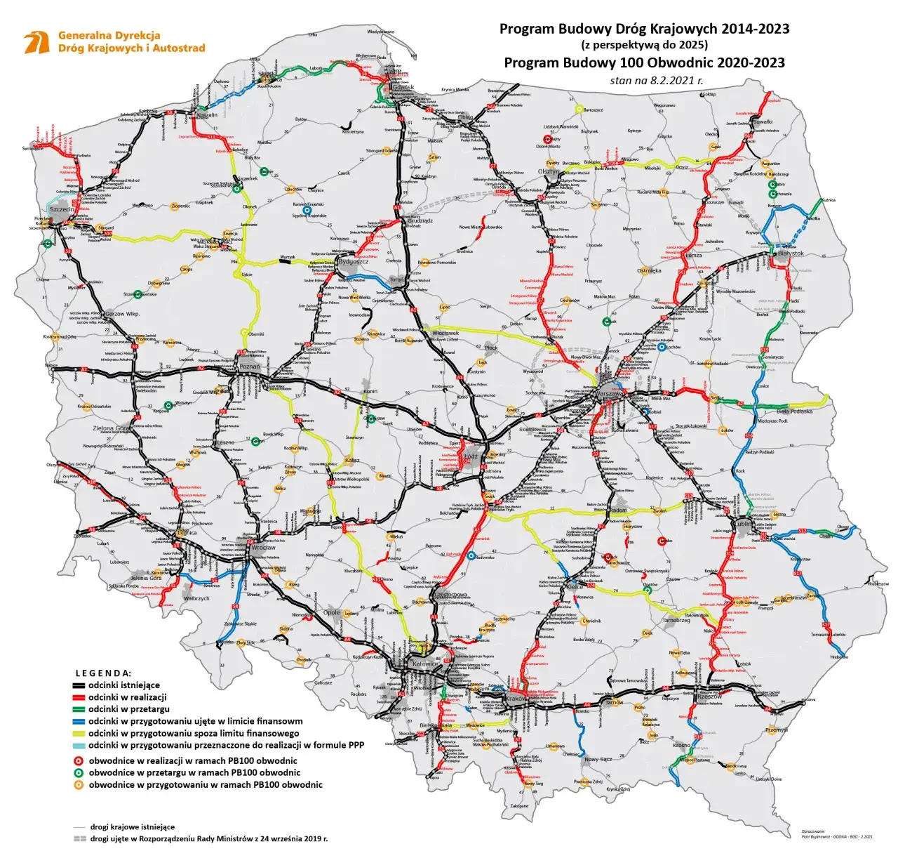 Mapa autostrad GDDKiA i koncesjonowanych w Polsce