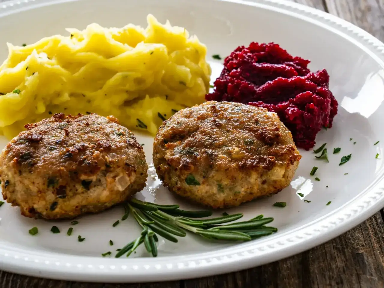 Obłędne kotlety mielone z purée ziemniaczanym i buraczkami. Pyszny, domowy obiad.