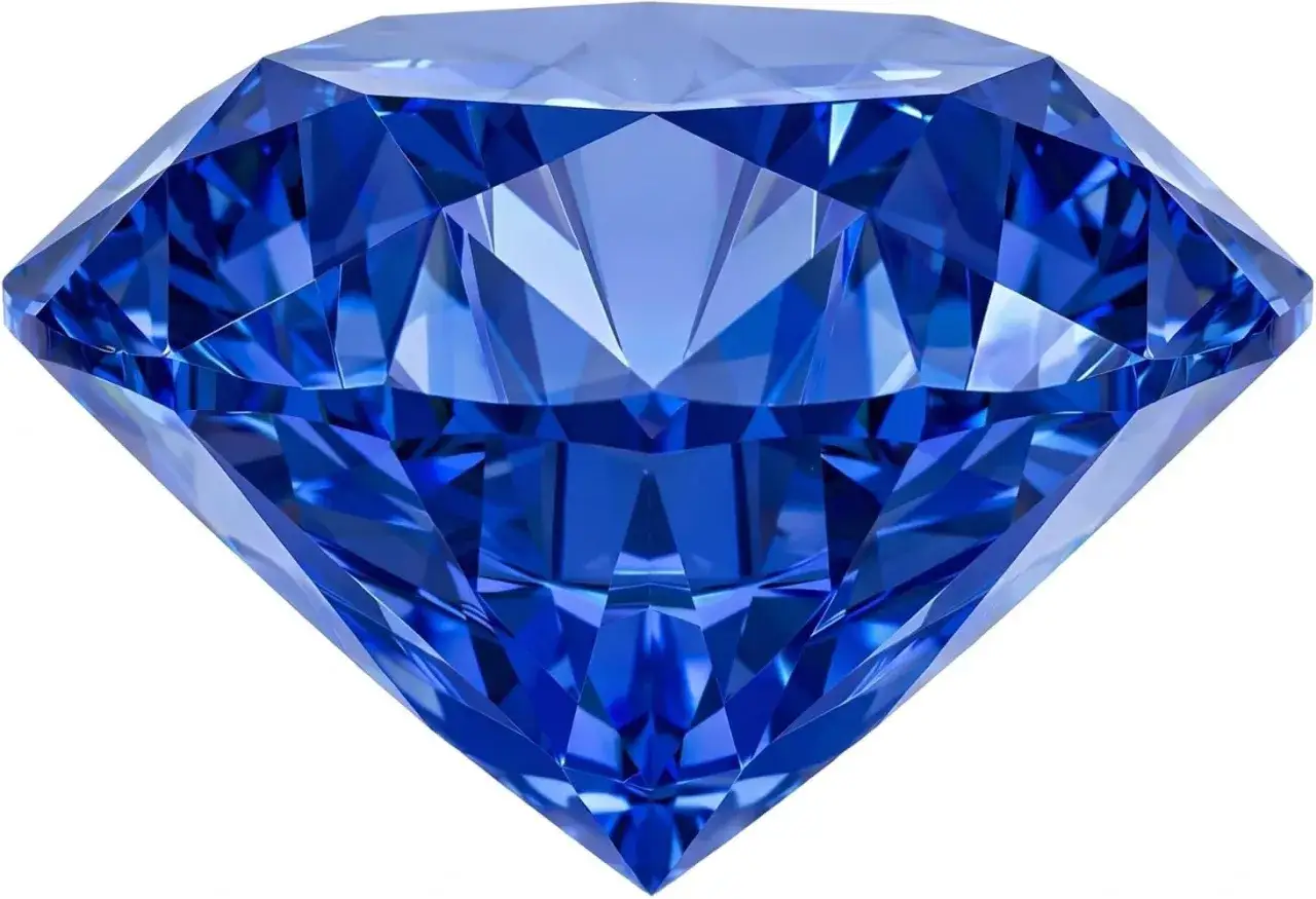 Brillante piedra zafiro azul, con múltiples facetas que reflejan la luz, como un fragmento del cielo capturado.