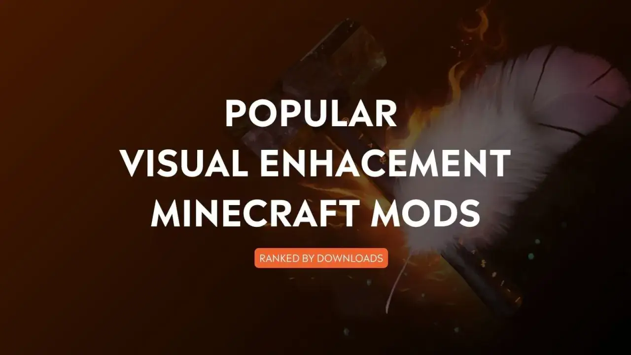 Odkryj najlepsze mody do Minecraft, kt&oacute;re ulepszą grafikę. Młot i pi&oacute;ro w ogniu symbolizują potęgę i lekkość.