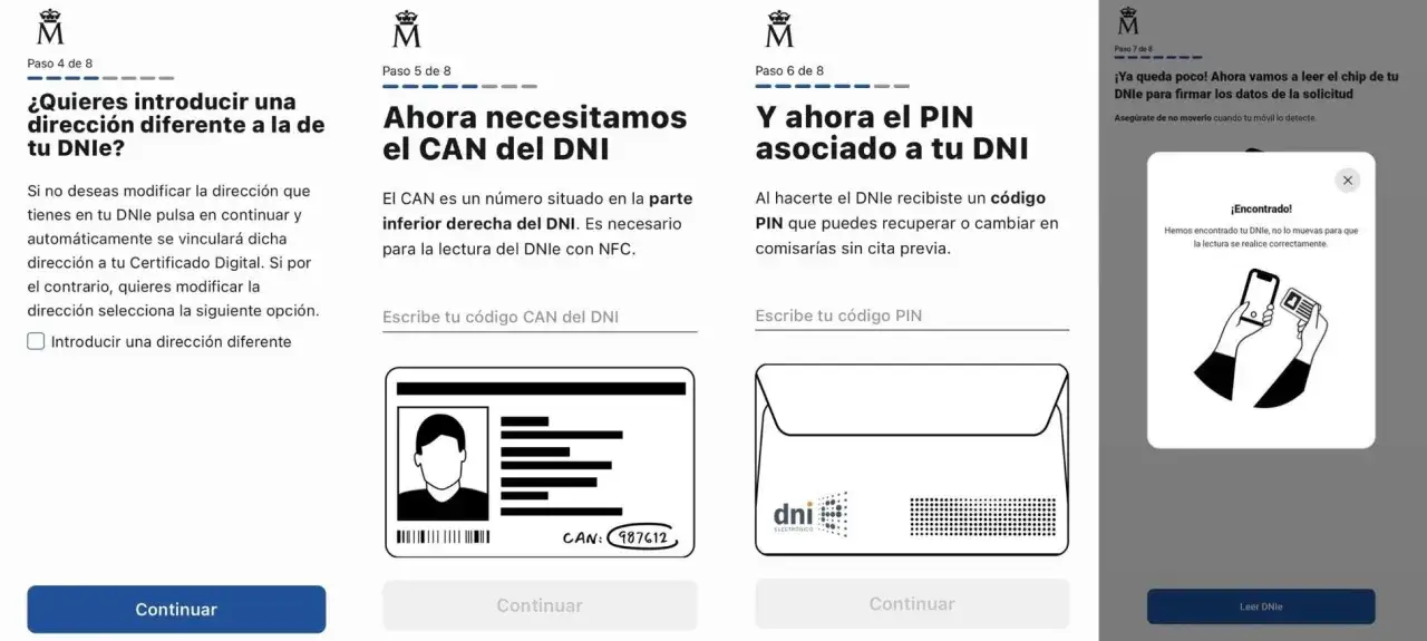 Pasos para cambiar el PIN del DNIe desde casa: introduce el CAN, el PIN y lee el chip.