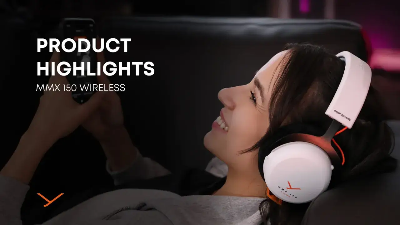 Frau genießt Musik mit beyerdynamic MMX 150 Wireless Kopfhörern. Der beyerdynamic MMX 150 Test zeigt die Highlights.