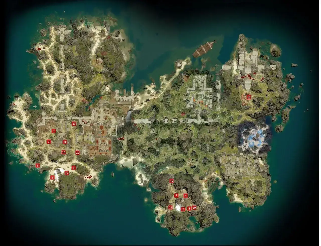 Mapa z zaznaczonymi lokacjami, pomocna w grze Divinity Original Sin 2 poradnik.