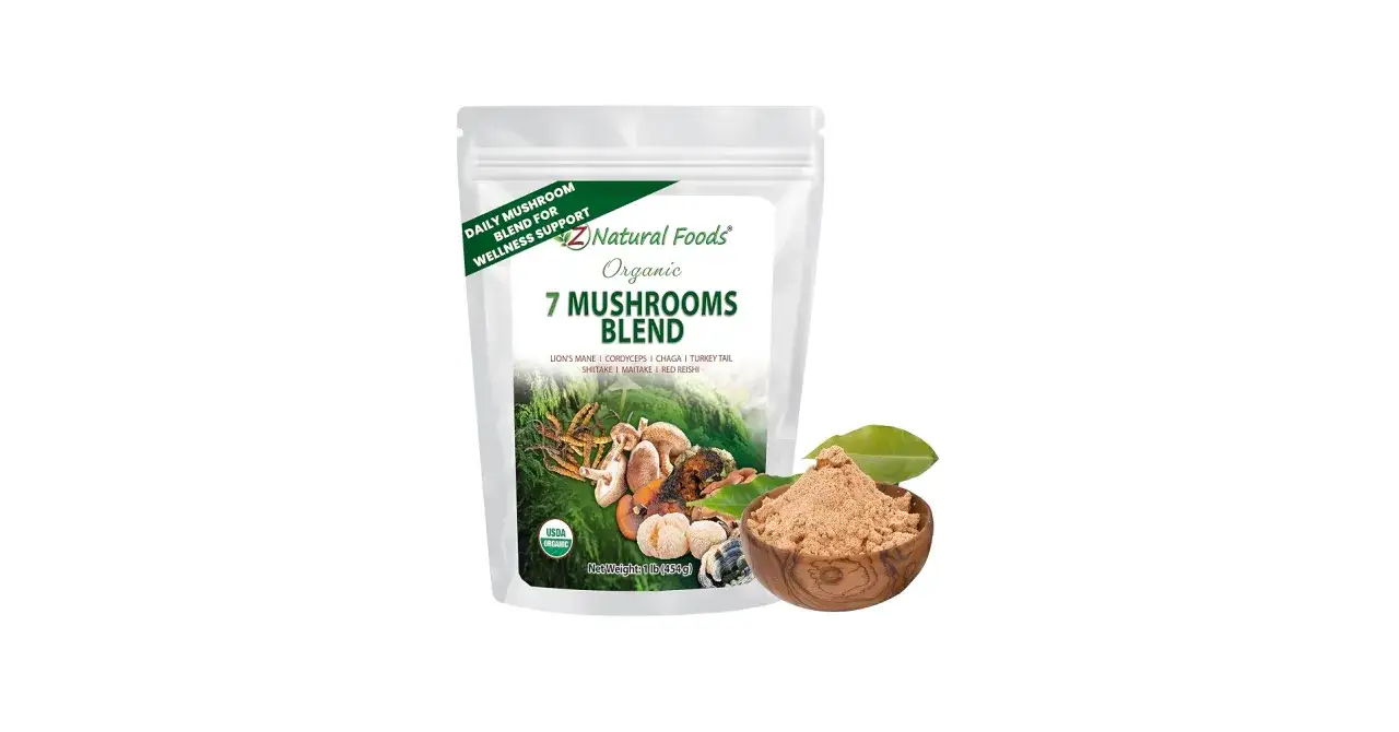 Bio 7 Mushroom Blend von Natural Foods. Ideal für Wellness und kann beim vitalpilze abnehmen unterstützen.