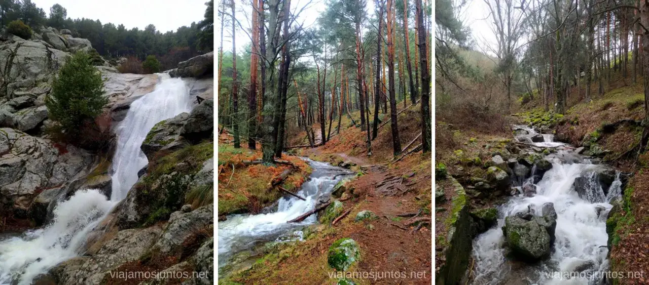 Cascada del Hornillo: agua blanca cayendo entre rocas y &aacute;rboles en un bosque oto&ntilde;al.
