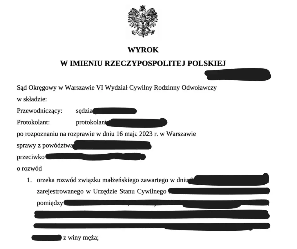 rozw&oacute;d z orzekaniem o winie sąd