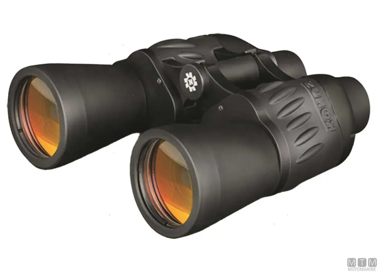 Binocolo 10x50: ingrandimento 10 volte, diametro lenti 50mm. Ideale per osservazioni dettagliate a distanza.