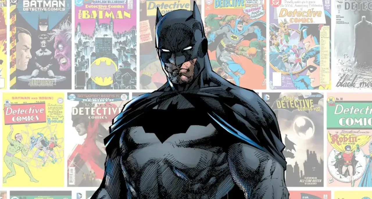 Batman, mroczny mściciel, w centrum komiksów.