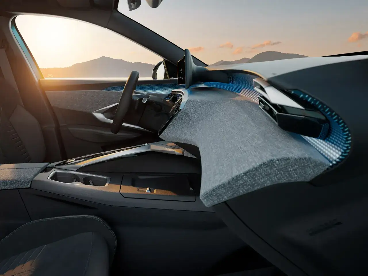 Nowoczesne wnętrze Peugeot 3008 z futurystycznym panelem i podświetleniem. Sprawdź aktualną peugeot 3008 cena.