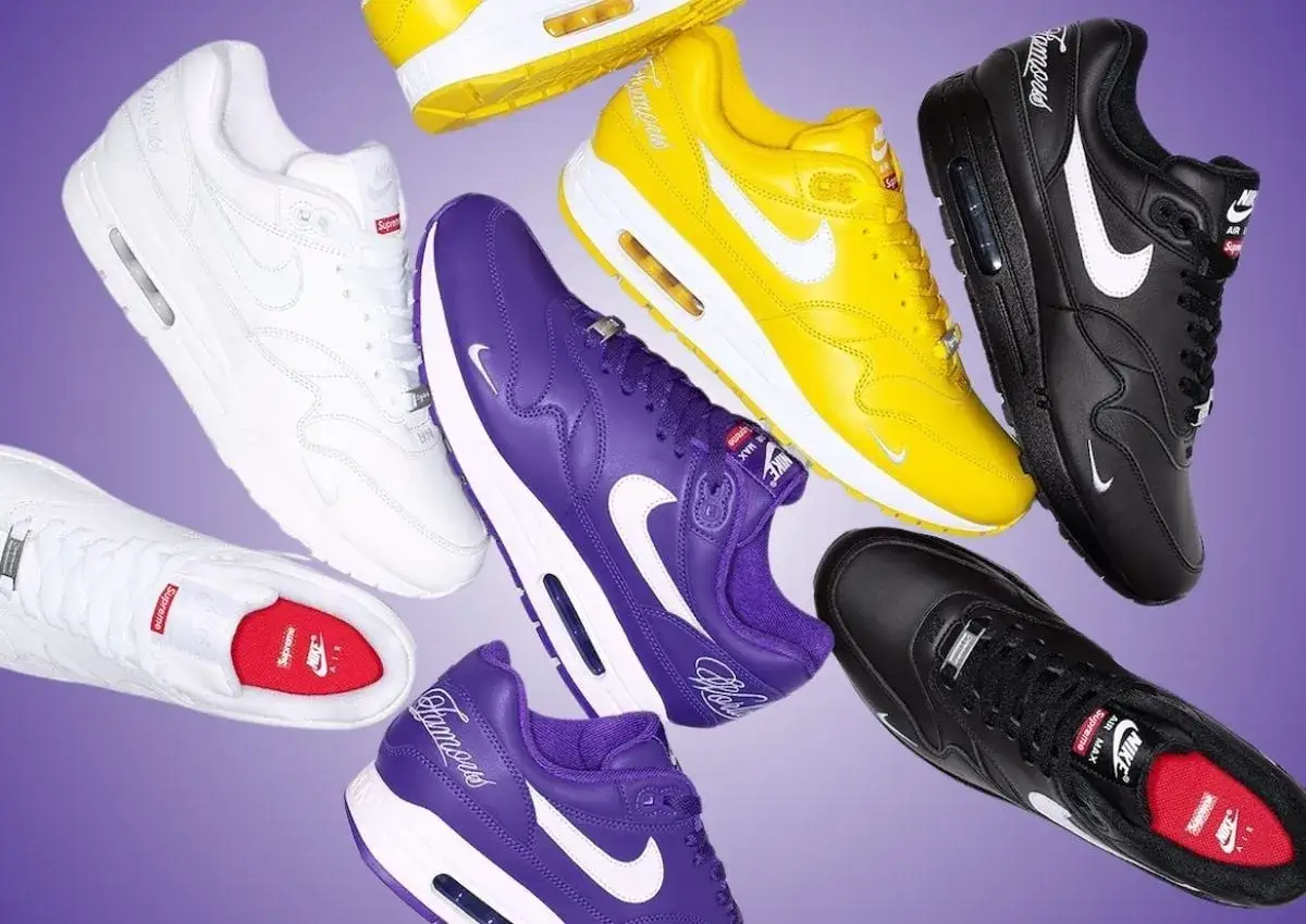 Bunte Air Max Sneaker in Wei&szlig;, Gelb, Lila und Schwarz. Ein aufregender Air Max Release, der die Stra&szlig;e erobert.