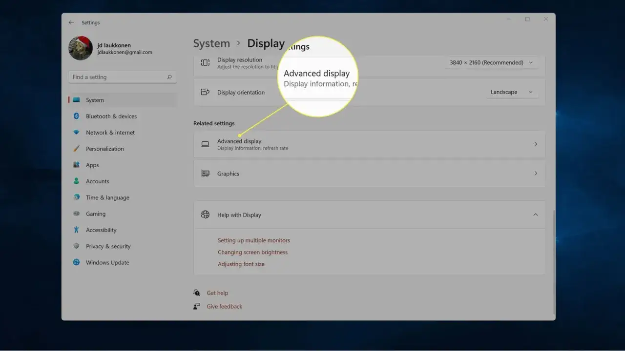 Ustawienia systemu Windows 11: kliknij 