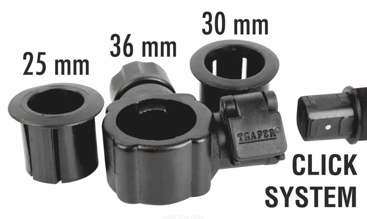 Uchwyt do siatki Traper z systemem Click, dostępne średnice 25, 30, 36 mm.