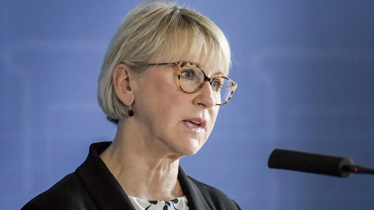 Margot Wallström, Sveriges utrikesminister, talar vid ett möte om Israel.