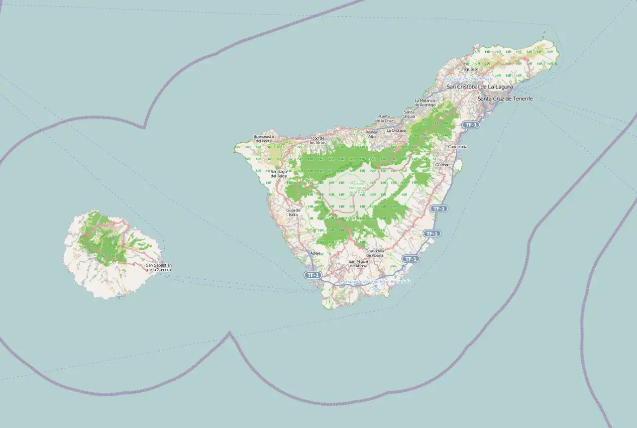 Mapa Teneryfy na tle Afryki i Europy