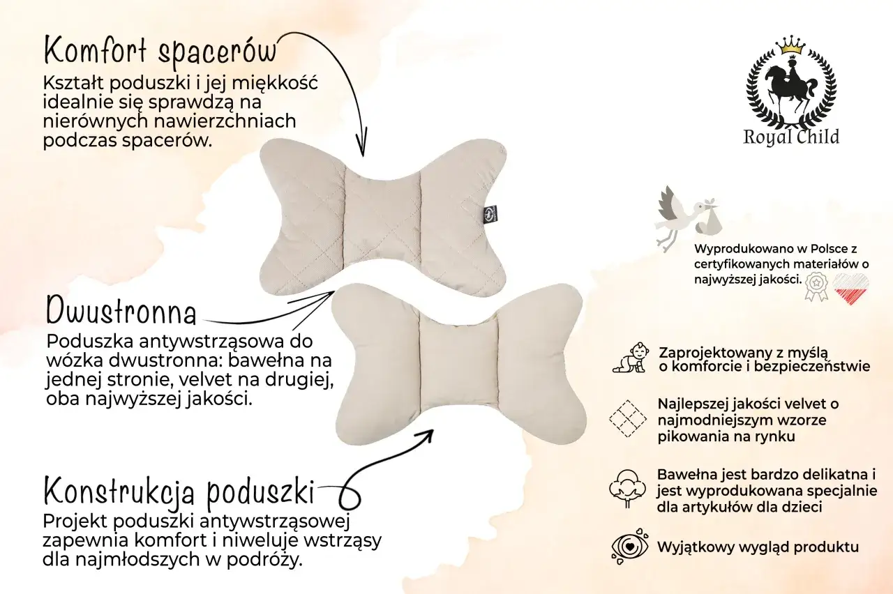 Poduszka motylek od kiedy zapewnia komfort w podr&oacute;ży. Dwustronna, z bawełny i velvetu, idealna na nier&oacute;wne nawierzchnie.