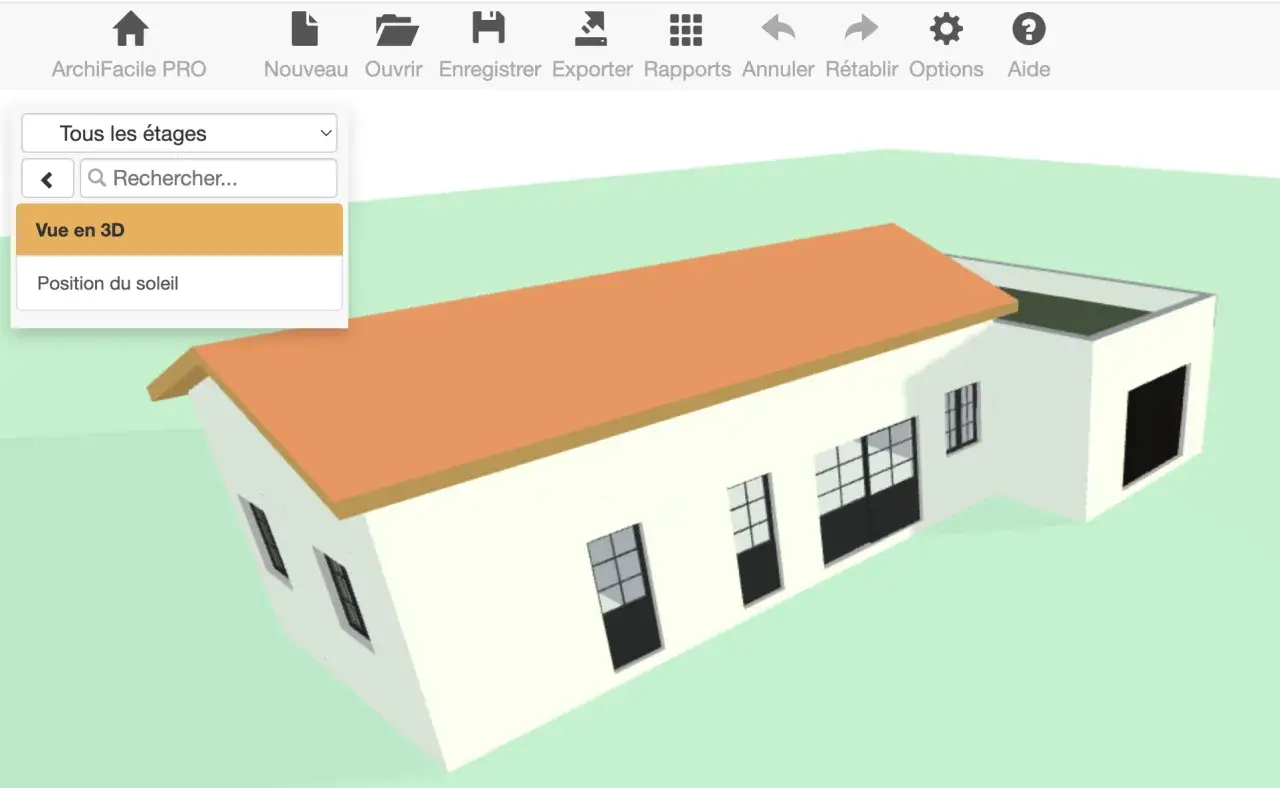 Logiciel pour faire un plan de maison gratuit. Visualisation 3D d'une maison avec garage.
