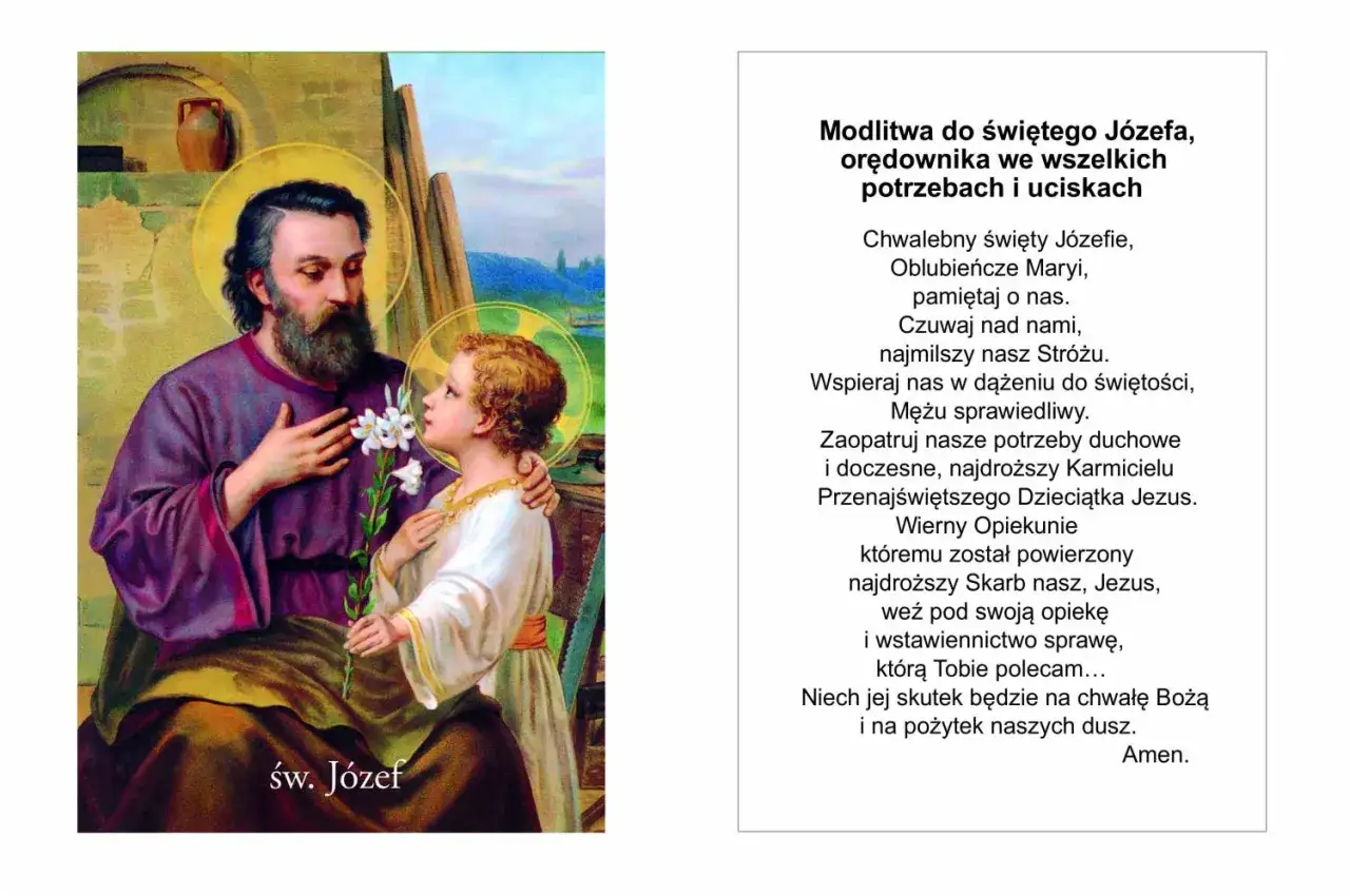 Modlitwa do św. Józefa za rodzinę. Obraz przedstawia św. Józefa z Dzieciątkiem Jezus, symbolizując opiekę i modlitwę.