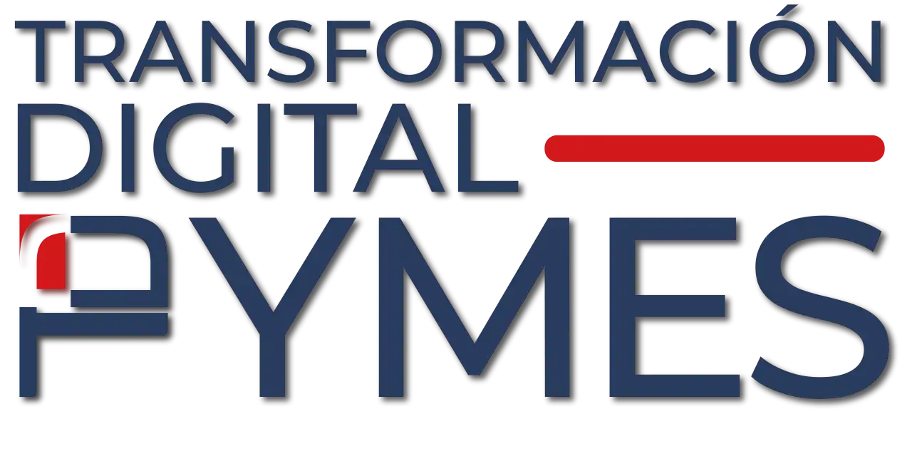 Transformaci&oacute;n digital para tu empresa. Logo con texto azul oscuro y un detalle rojo.
