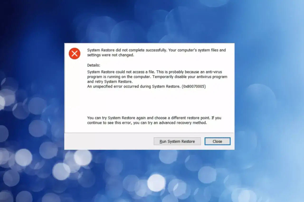Błąd przywracania systemu Windows 11. Nie można przywrócić systemu, prawdopodobnie z powodu programu antywirusowego.